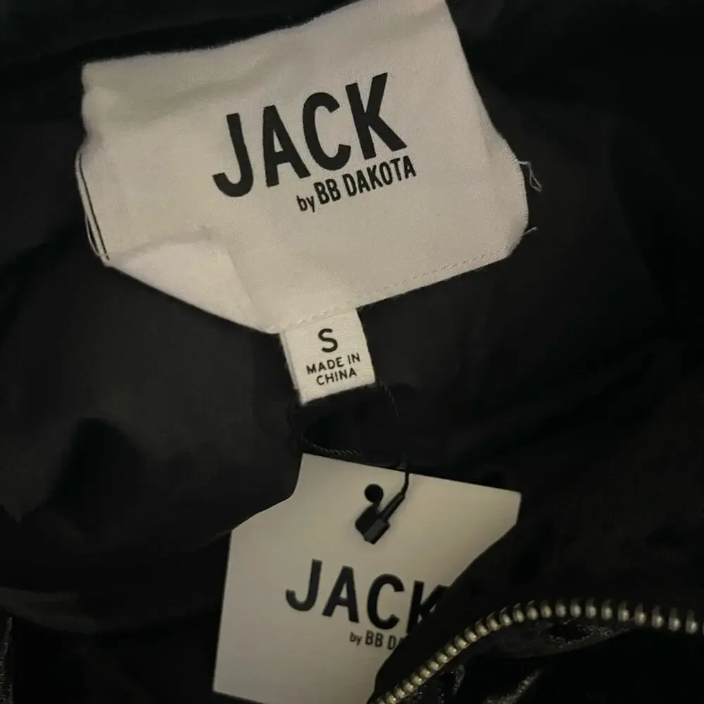 Jack by BB Dakota Black Crushed it Velvet Quilted Zip Puffer Coat Small NWT